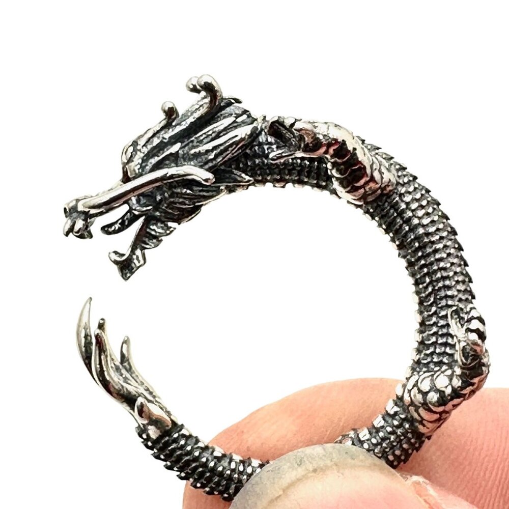 Very Cool Mens Womens Ring Sterling Silver Red Garnet Eyes Dragon Size 8